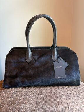 Claudia Firenze genuine leather calf hair satchel bag